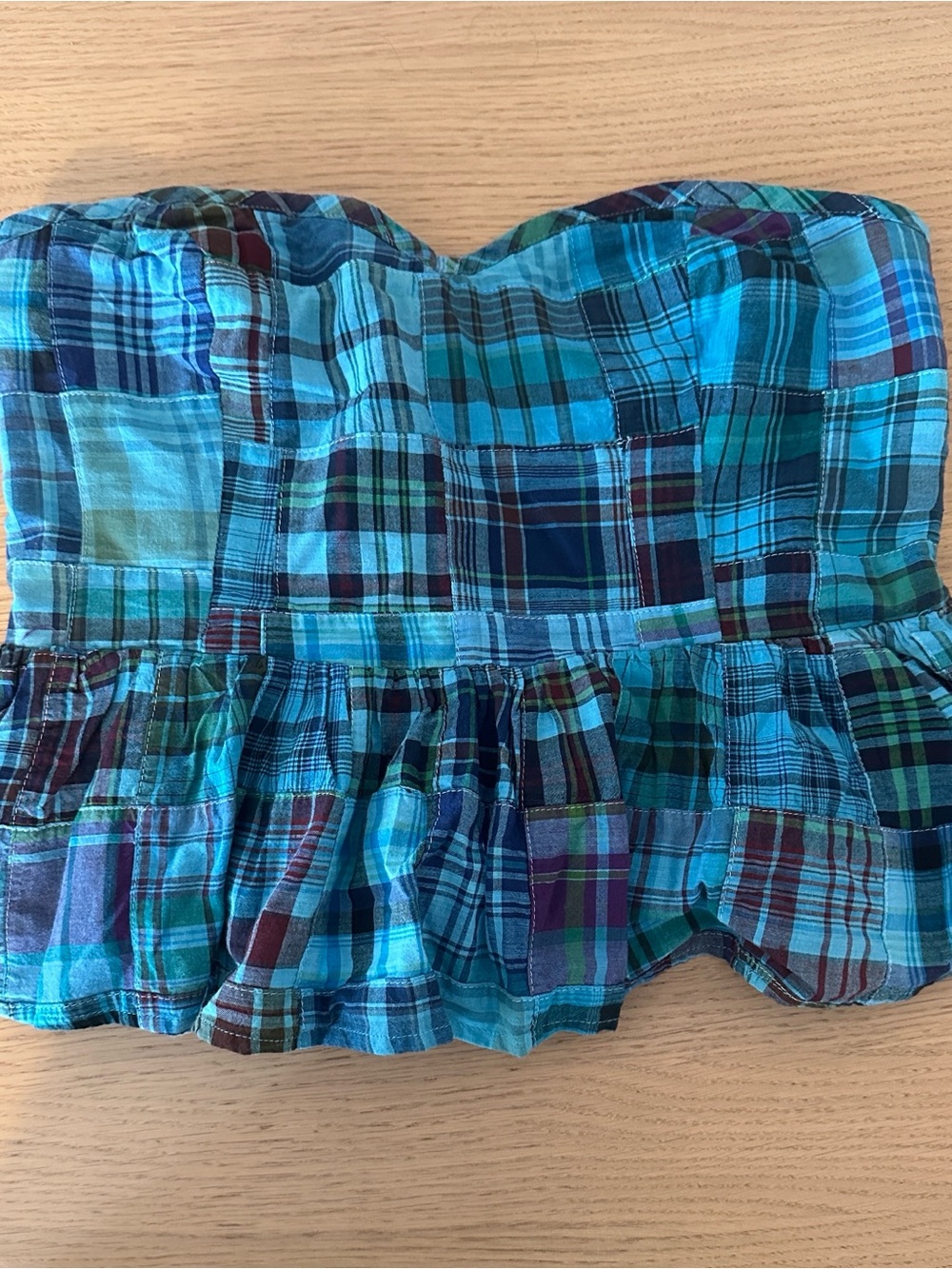 Free People Strapless Plaid Corset Peplum Top